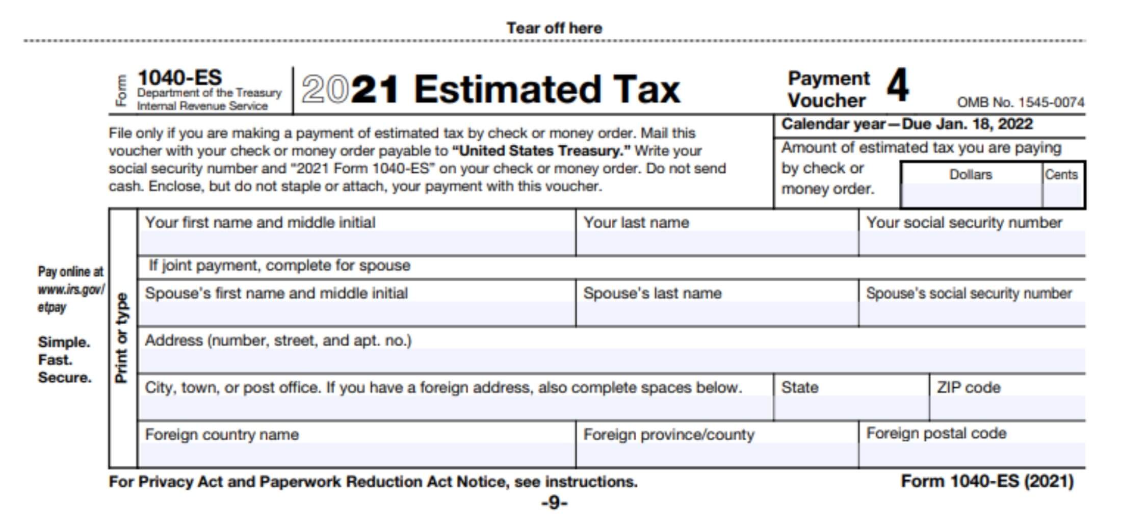 irs form 1040-es example image