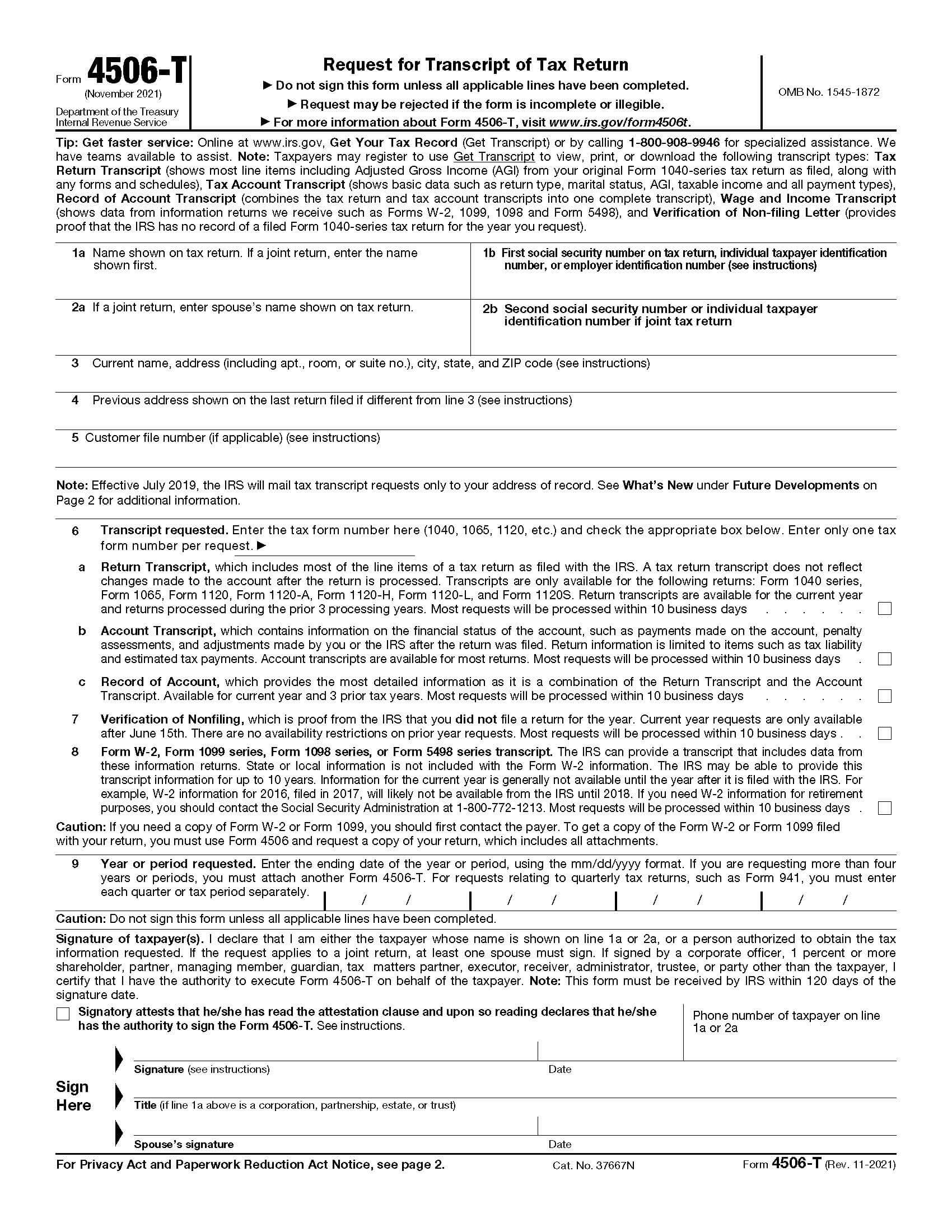 irs form 4506-t example