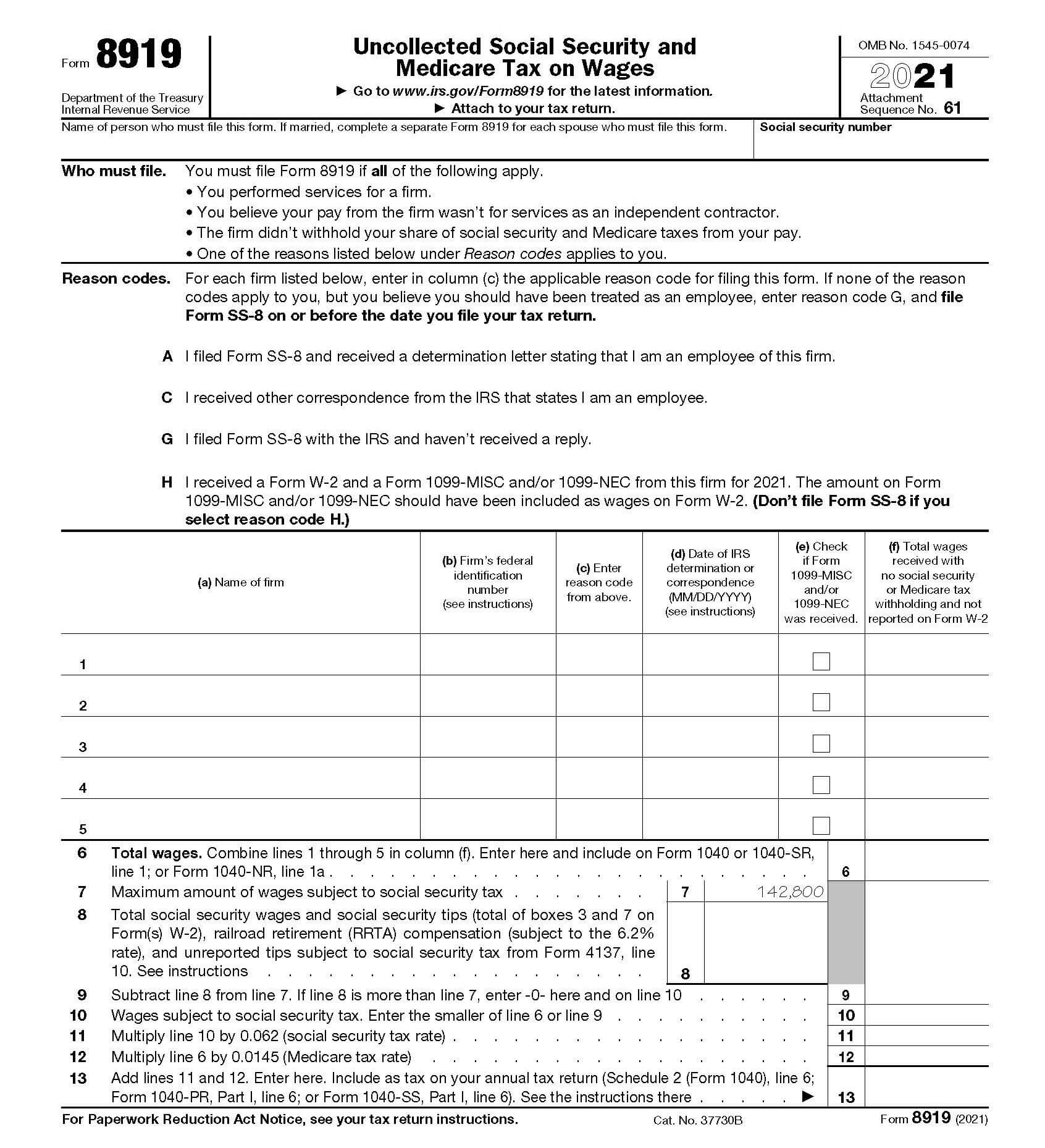 formulario irs-8919 ejemplo