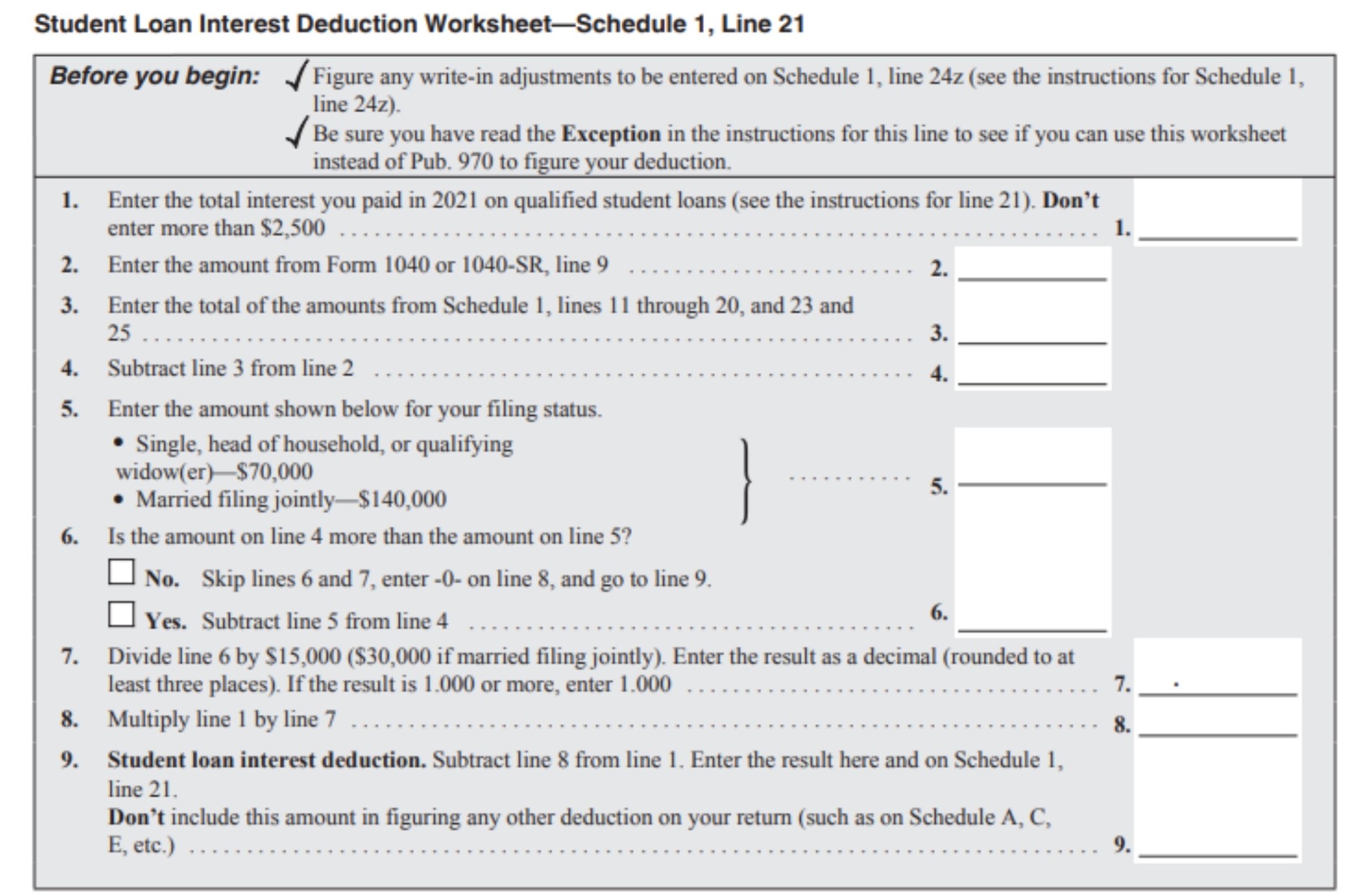 student loan interest deduction worksheet