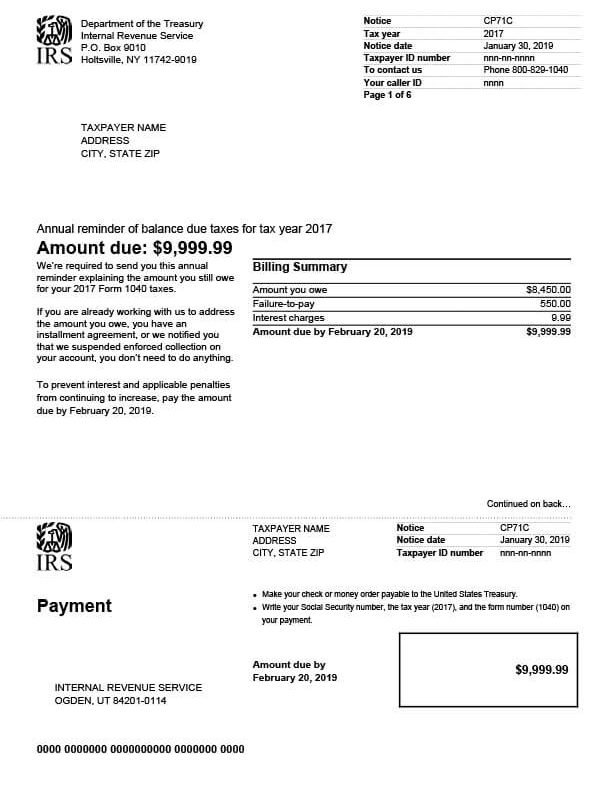 irs notice cp71c screenshot