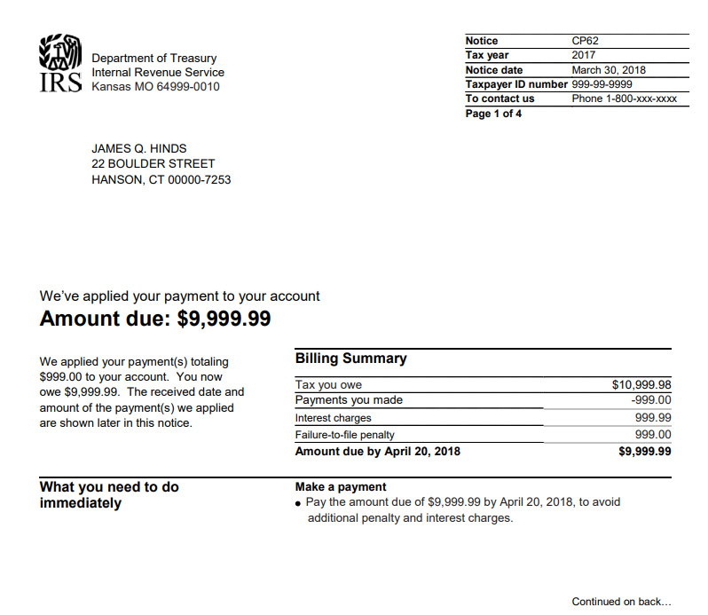 IRS Notice CP62 example