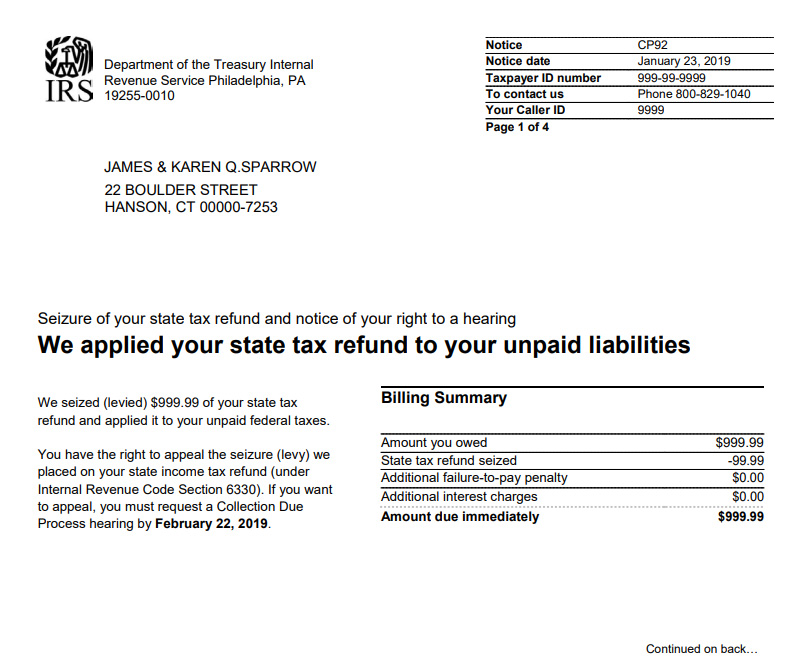 IRS Notice CP92 example