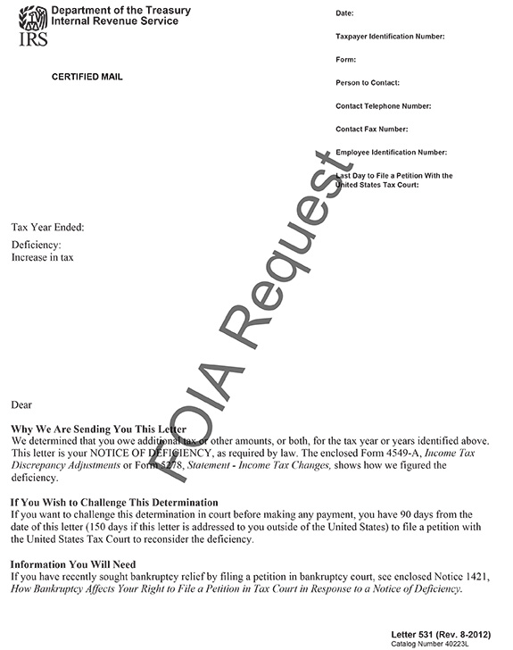 Ejemplo de carta 531 del IRS