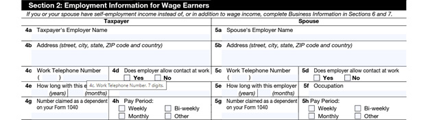 form 433-a employment information