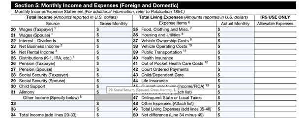 form 433-a monthly income and expenses