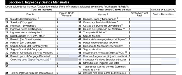 formulario 433-a ingresos y gastos mensuales