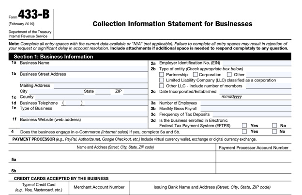 Form 433-B - Business Information