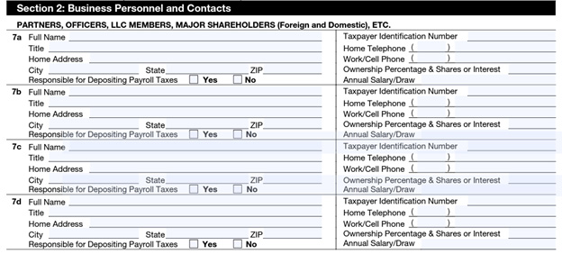 Form 433-B - Business Personnel and Contacts