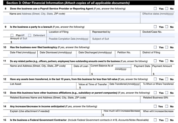 Form 433-B - Other Financial Information