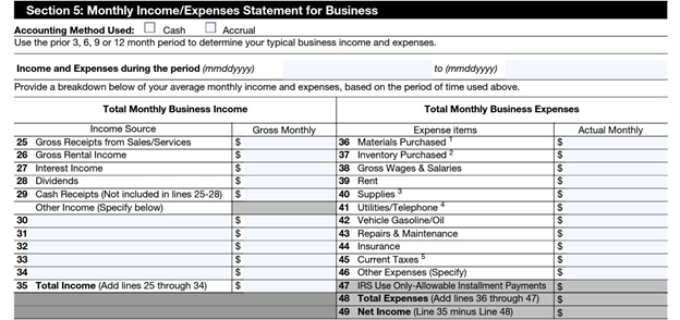 Form 433-B - Monthly Income/Expenses Statement
