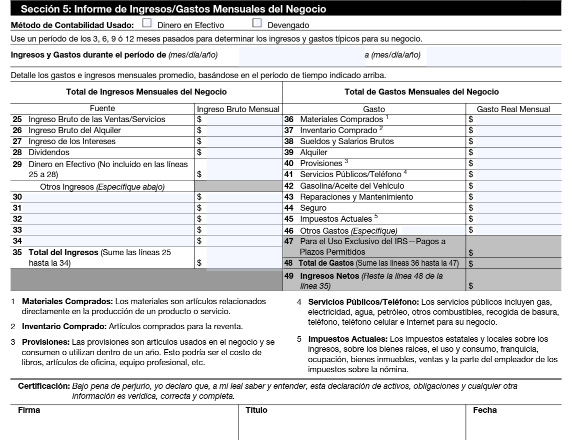 Formulario 433-B - Declaración Mensual de Ingresos/Egresos