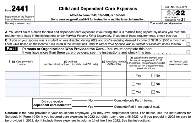 Formulario 2441 - Cuidado de niños y dependientes - información del cuidador