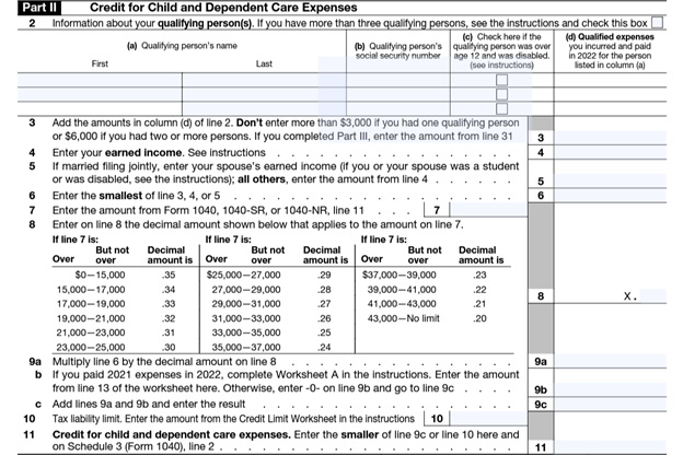 Form 2441 - Child and Dependent Care - dependent info