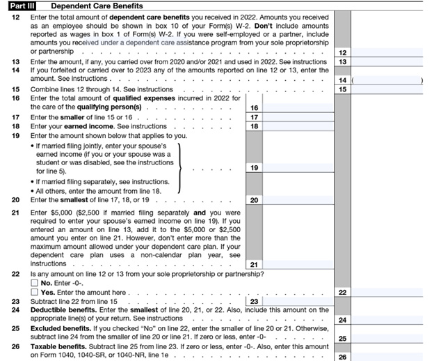 Form 2441 - Child and Dependent Care - dependent benefits