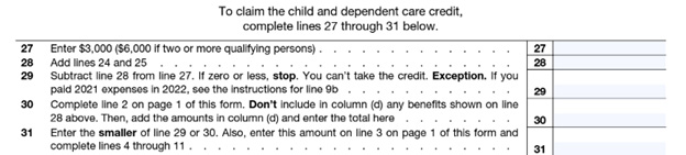 Form 2441 - Child and Dependent Care - calculate totals