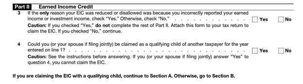 Form 8862 part2 - Earned income credit