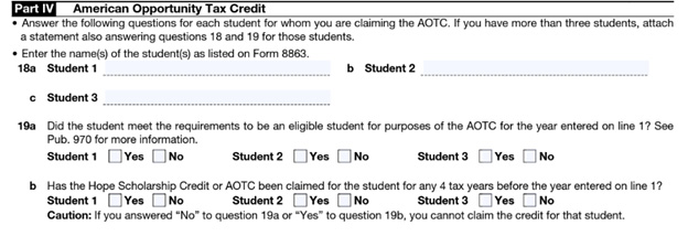 Form 8862 part4 - American Opportunity Tax Credit