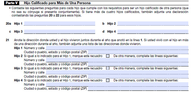 Formulario 8862 parte 5 - Hijo calificado de más de una persona