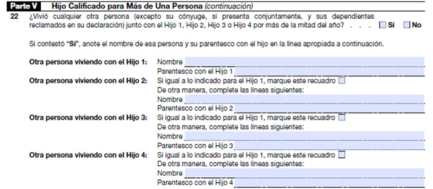 Formulario 8862 parte 5 continuación - Hijo Calificado