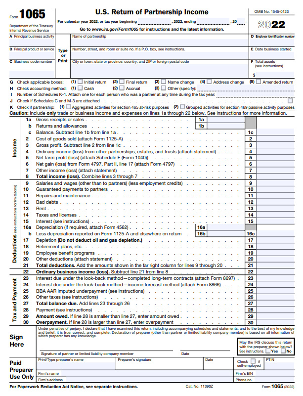 Form 1065 page one example