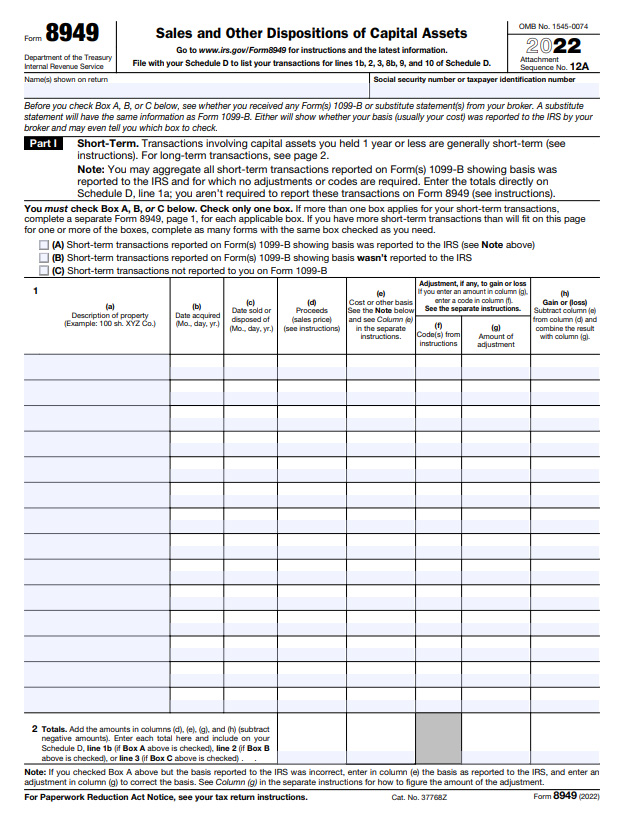 irs form 8949 Part 1 example
