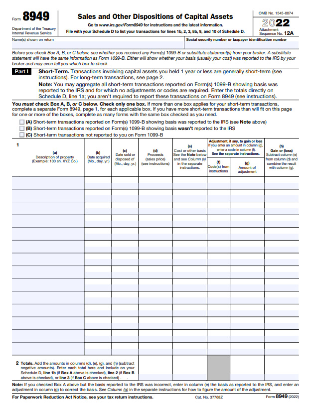 formulario irs 8949 parte 1 ejemplo