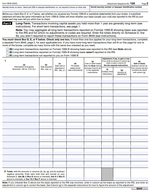 irs form 8949 Part 2 example