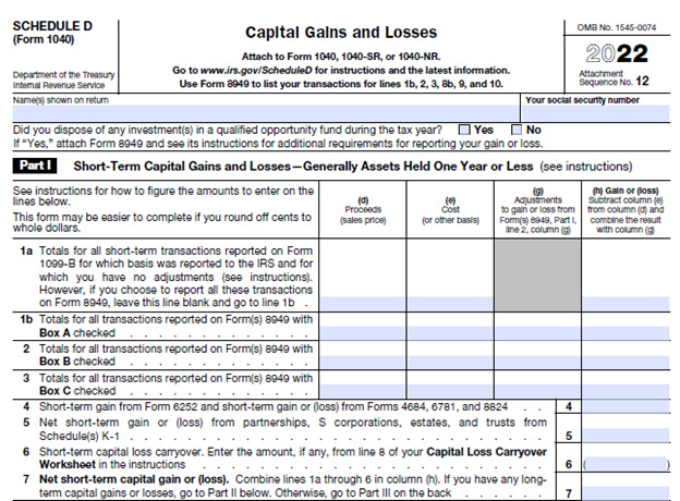 Schedule D - form 1040 part 1 example