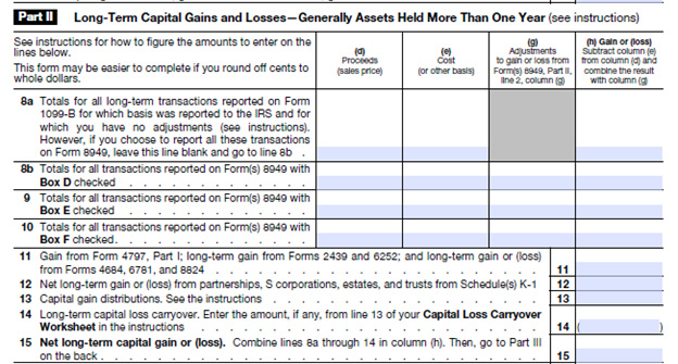 Schedule D - form 1040 part 2 example