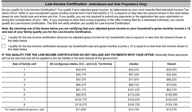 Form 656B low income example