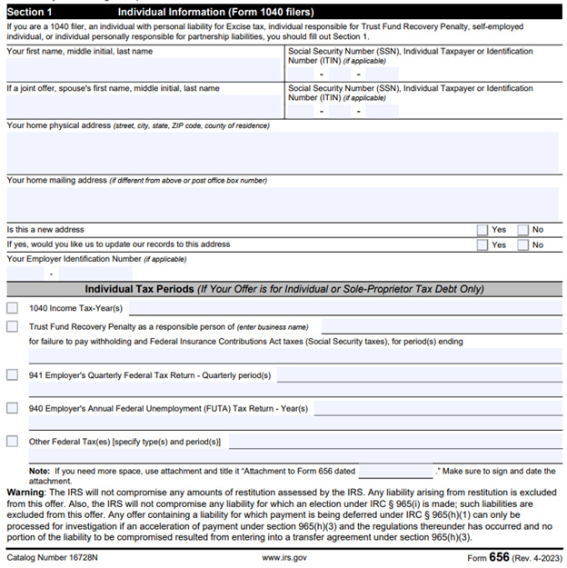 Form 656B section 1 example