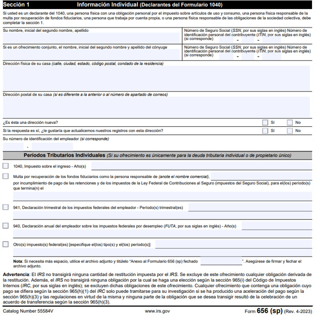 Ejemplo de la sección 1 del formulario 656B