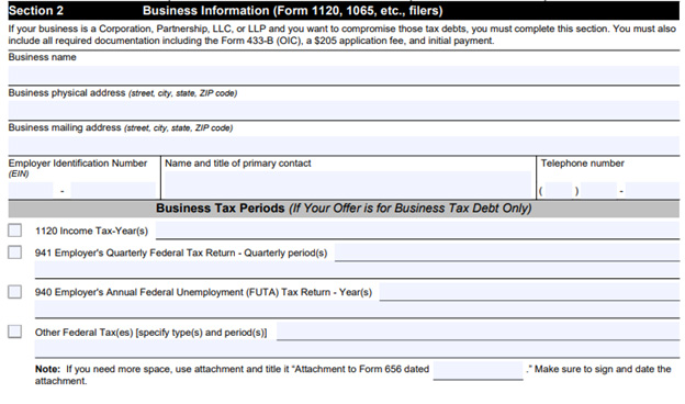 Form 656B section 2 example
