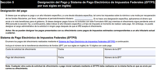 Ejemplo de la sección 5 del formulario 656B