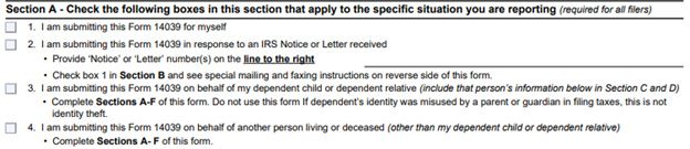 irs form 14039 section A example