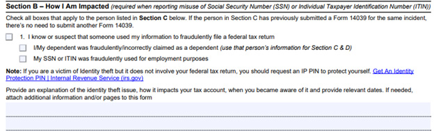 irs form 14039 section B example