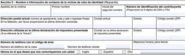 ejemplo del formulario irs 14039 sección C