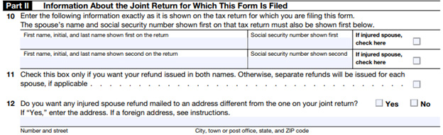 Form 8379 part 2 - info about the joint return