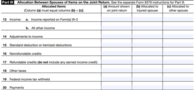 Form 8379 part 3 - allocation between spouses
