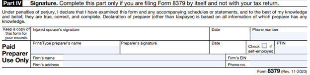 Form 8379 part 4 - signature