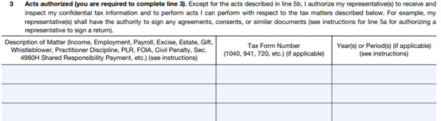 Form 2848 - power of attorney Part 01 line 3