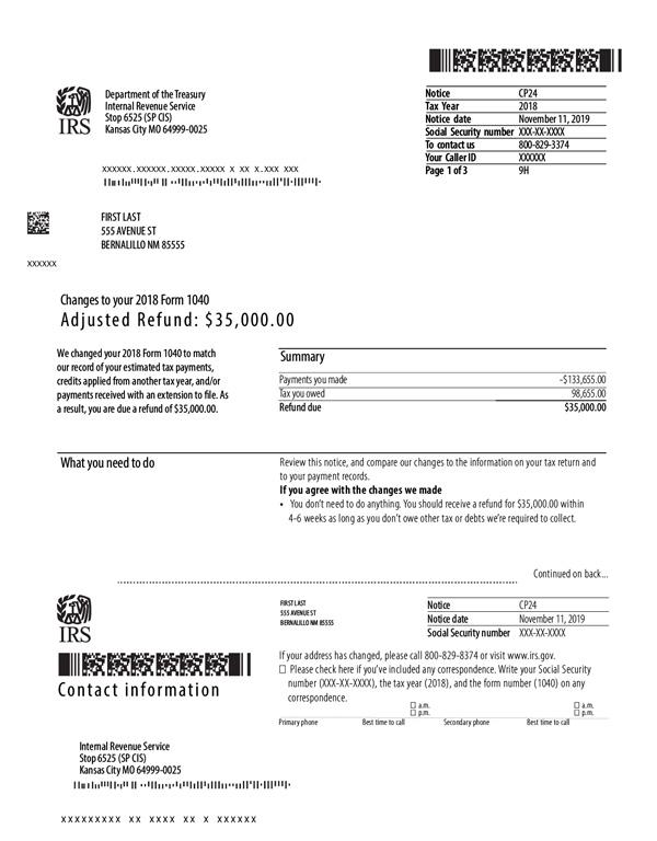Ejemplo de aviso cp24 del IRS