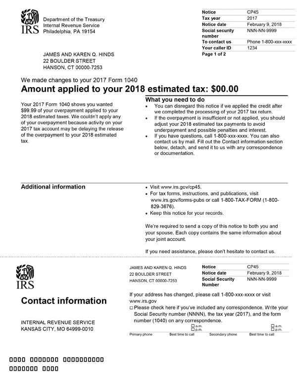 IRS notice cp45 - example