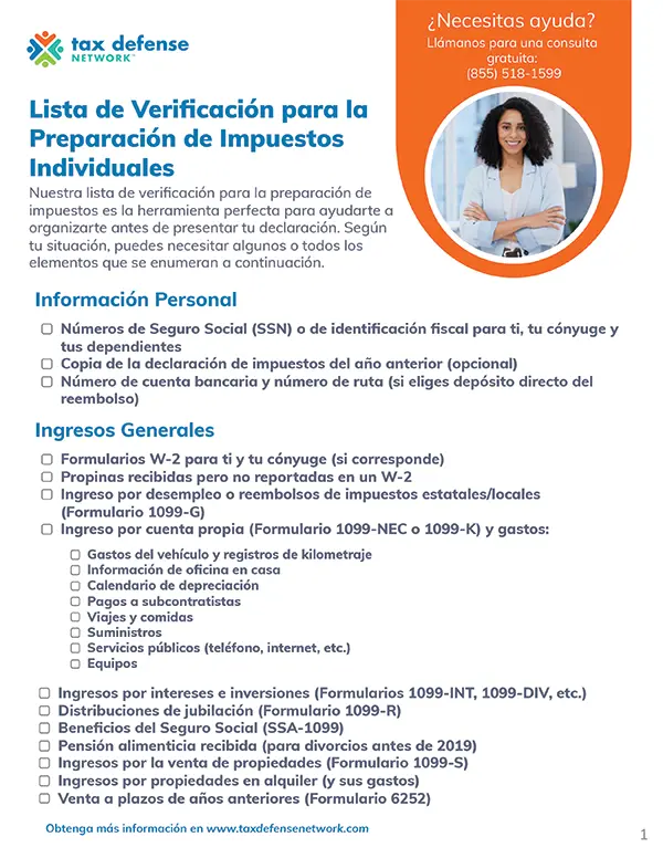 Lista de verificación de preparación de impuestos individual descargar pdf