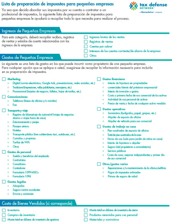 Lista de verificación de impuestos para pequeñas empresas descargar pdf