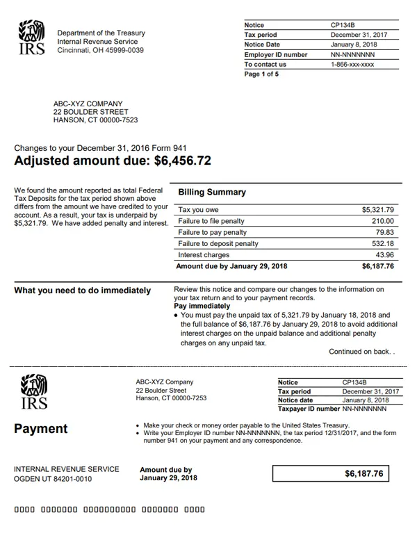 irs notice cp134B page01 example