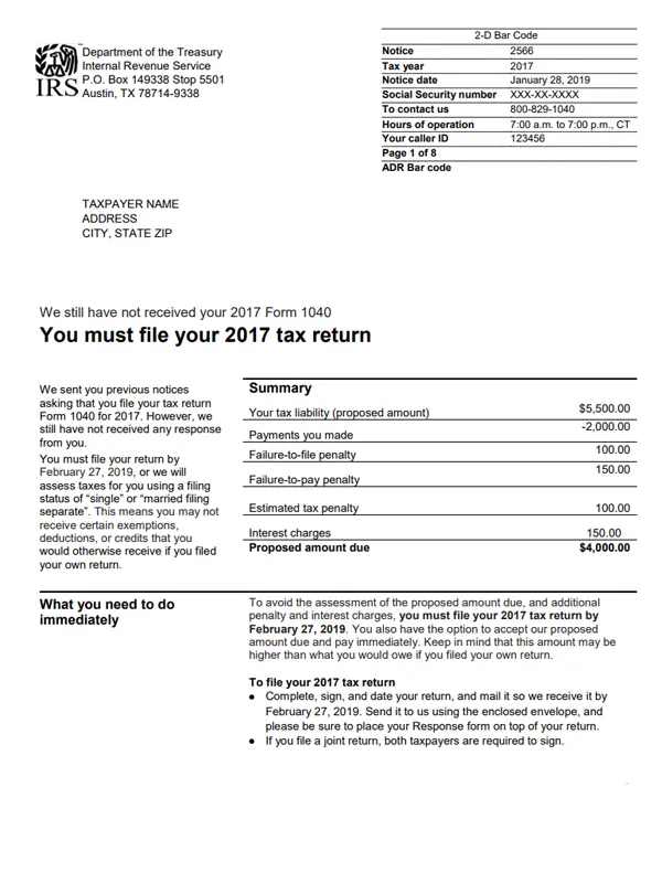 irs notice cp2566 page01 example