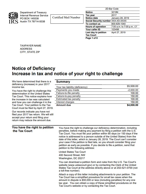 irs notice cp3219N page01 example