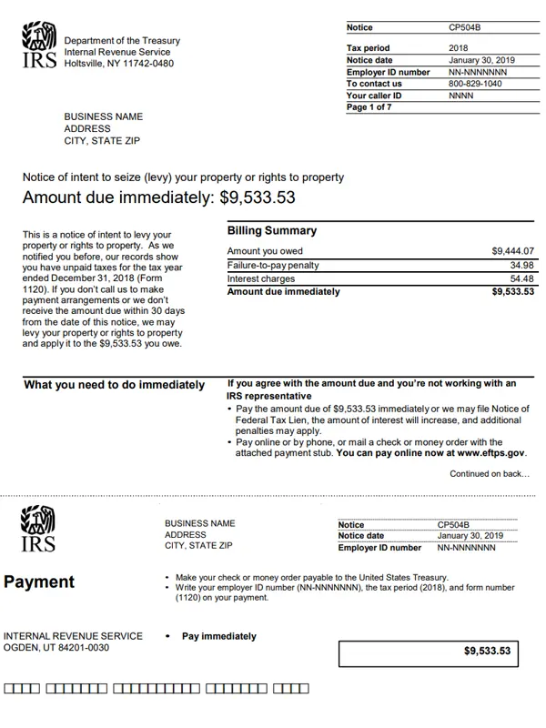 irs notice cp504B page01 example
